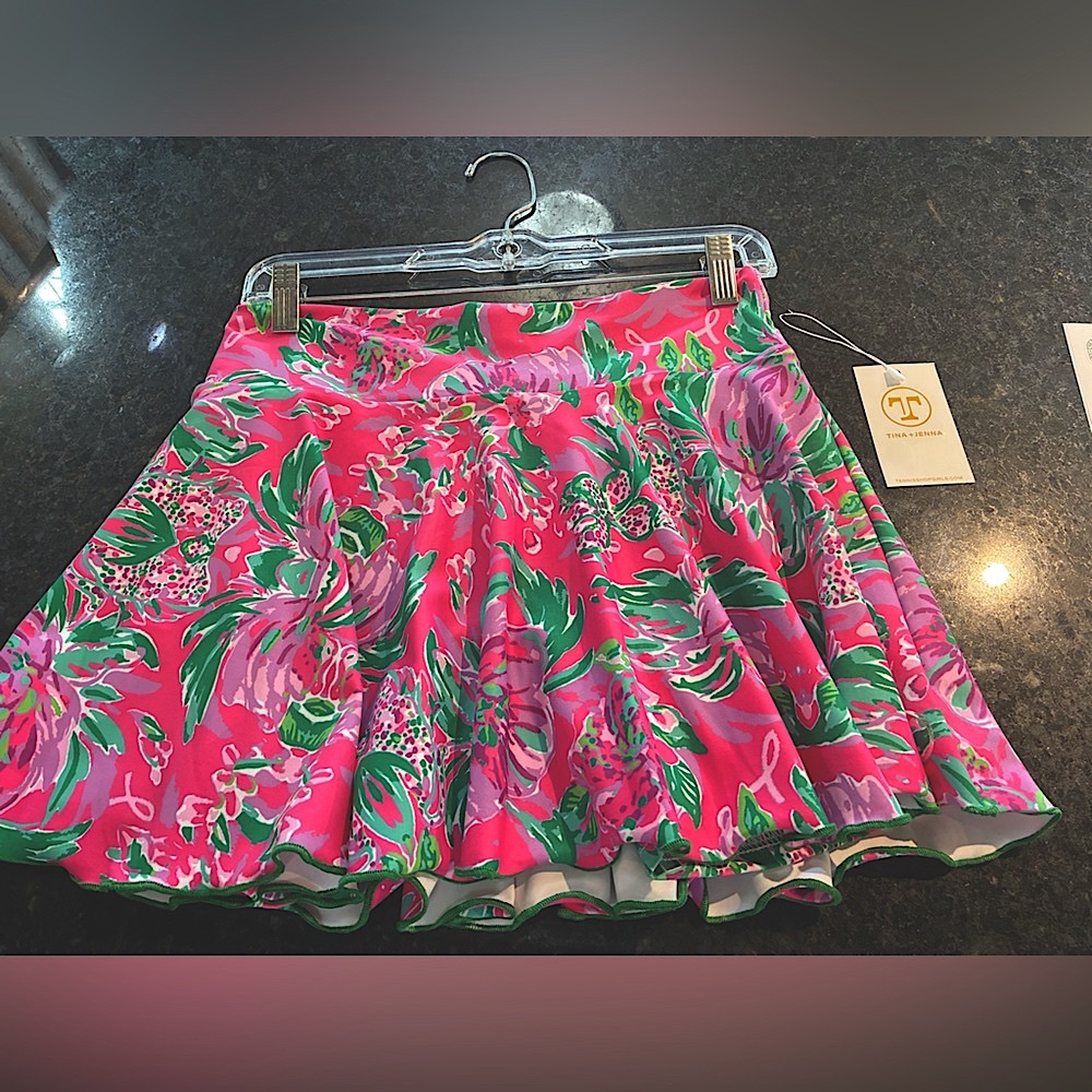 Tina and jenna Tropical Floral tennis Skirt - Pink and Green